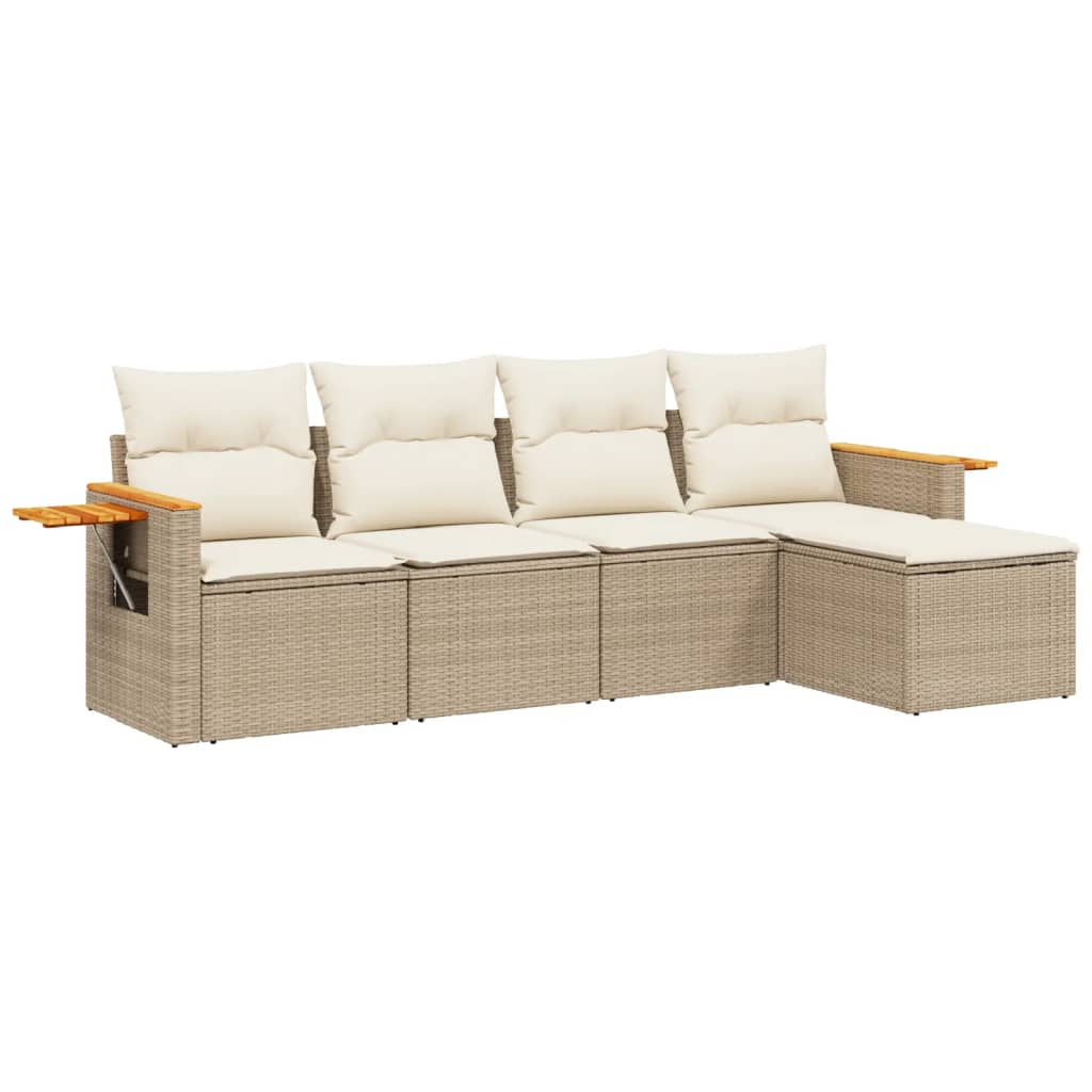 Set Divano da Giardino 5 pz con Cuscini Beige in Polyrattan