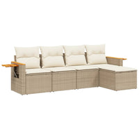 Set Divano da Giardino 5 pz con Cuscini Beige in Polyrattan