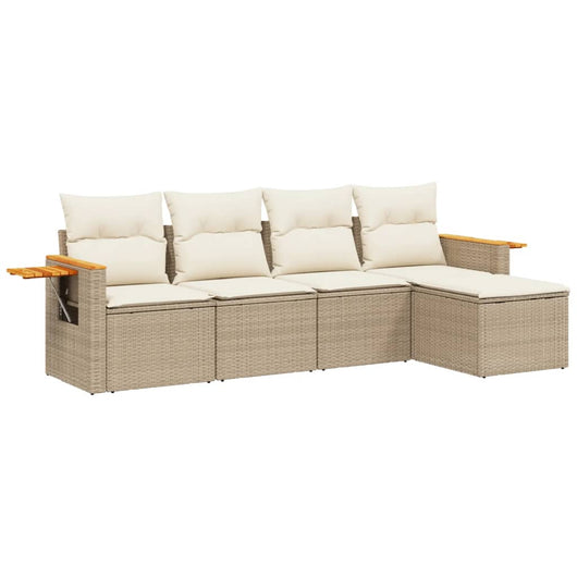 Set Divano da Giardino 5 pz con Cuscini Beige in Polyrattan