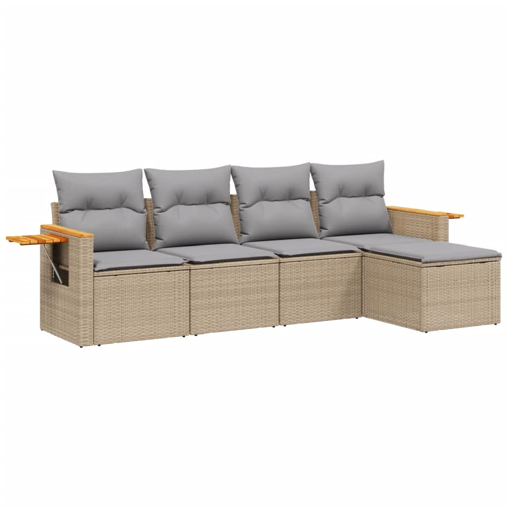Set Divano da Giardino 5 pz con Cuscini-Sofa da Giardino-Divanetto da esterno Beige in Polyrattan 863405