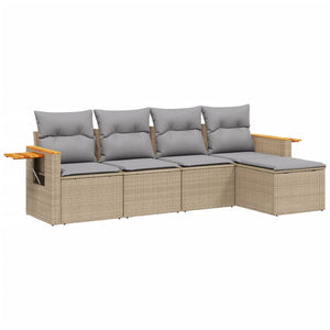 Set Divano da Giardino 5 pz con Cuscini-Sofa da Giardino-Divanetto da esterno Beige in Polyrattan 863405