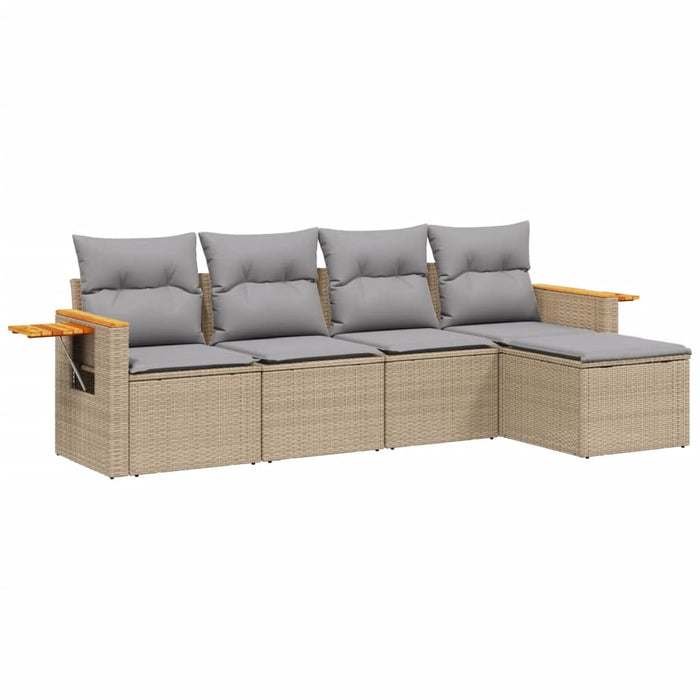 Set Divano da Giardino 5 pz con Cuscini-Sofa da Giardino-Divanetto da esterno Beige in Polyrattan 863405