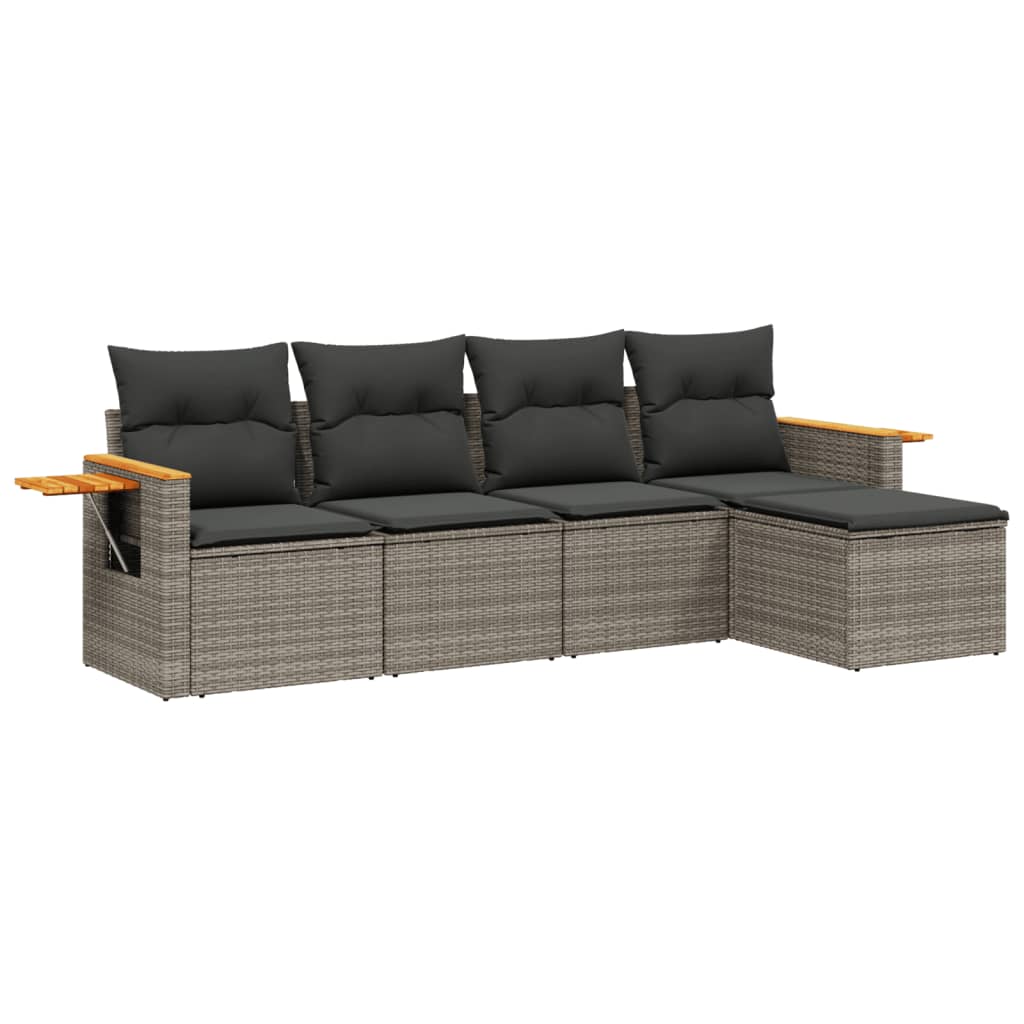 Set Divano da Giardino 5 pz con Cuscini Grigio in Polyrattan 3226760