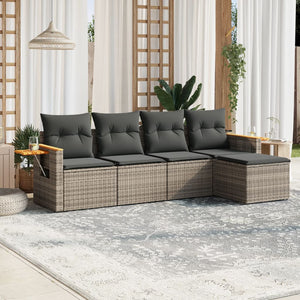 Set Divano da Giardino 5 pz con Cuscini-Sofa da Giardino-Divanetto da esterno Grigio in Polyrattan 529311