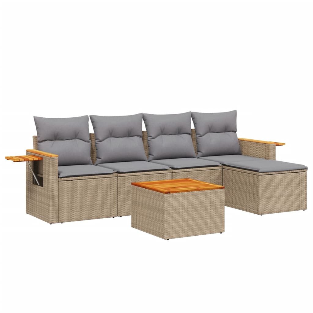 Set Divano da Giardino 6 pz con Cuscini-Sofa da Giardino-Divanetto da esterno Beige in Polyrattan 690507