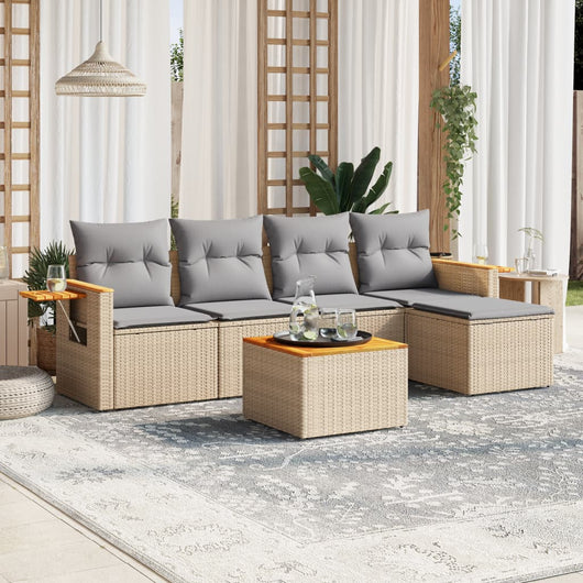 Set Divano da Giardino 6 pz con Cuscini-Sofa da Giardino-Divanetto da esterno Beige in Polyrattan 690507