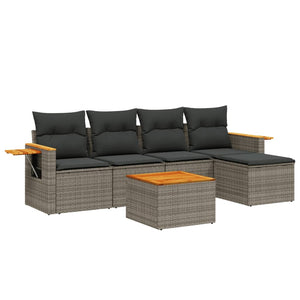 Set Divano da Giardino 6 pz con Cuscini-Sofa da Giardino-Divanetto da esterno Grigio in Polyrattan 720986