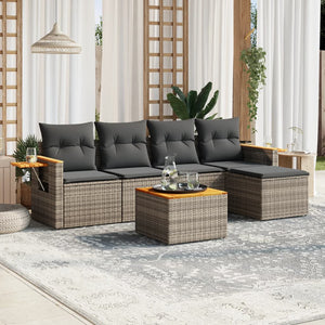 Set Divano da Giardino 6 pz con Cuscini-Sofa da Giardino-Divanetto da esterno Grigio in Polyrattan 720986