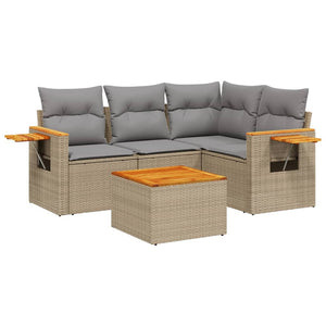 Set Divano da Giardino 5 pz con Cuscini-Sofa da Giardino-Divanetto da esterno Beige in Polyrattan 472736