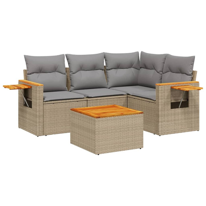 Set Divano da Giardino 5 pz con Cuscini-Sofa da Giardino-Divanetto da esterno Beige in Polyrattan 472736