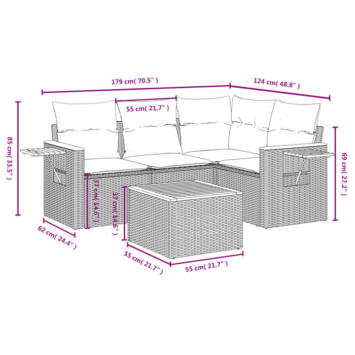 Set Divano da Giardino 5 pz con Cuscini-Sofa da Giardino-Divanetto da esterno Grigio in Polyrattan 687002