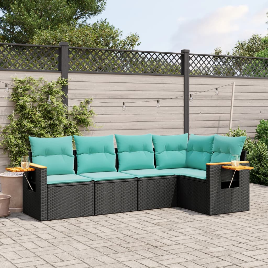 Set Divani da Giardino 5 pz con Cuscini Nero in Polyrattan