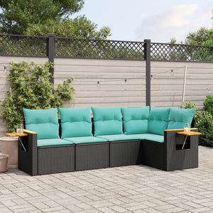 Set Divani da Giardino 5 pz con Cuscini Nero in Polyrattan