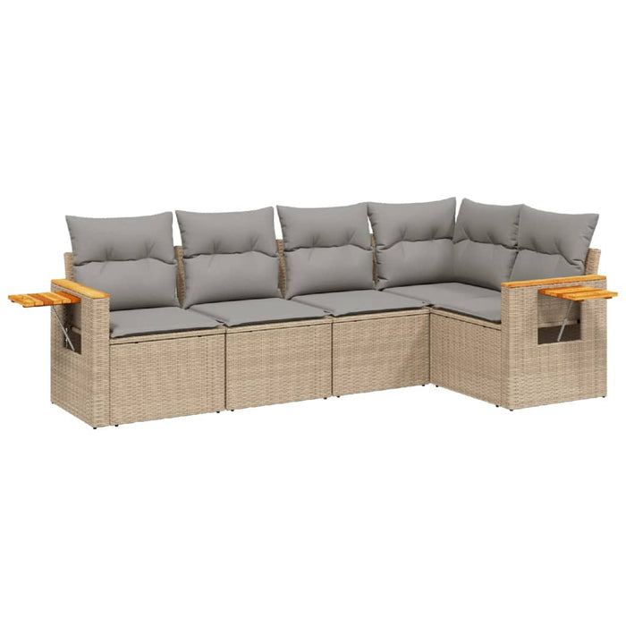 Set Divano da Giardino 5 pz con Cuscini-Sofa da Giardino-Divanetto da esterno Beige in Polyrattan 647720