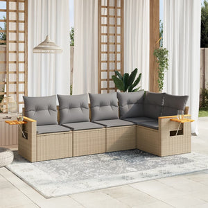 Set Divano da Giardino 5 pz con Cuscini-Sofa da Giardino-Divanetto da esterno Beige in Polyrattan 647720