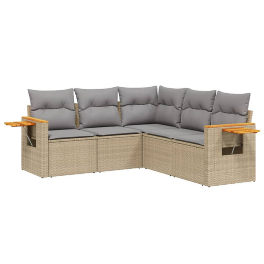 Set Divano da Giardino 5 pz con Cuscini-Sofa da Giardino-Divanetto da esterno Beige in Polyrattan 140697