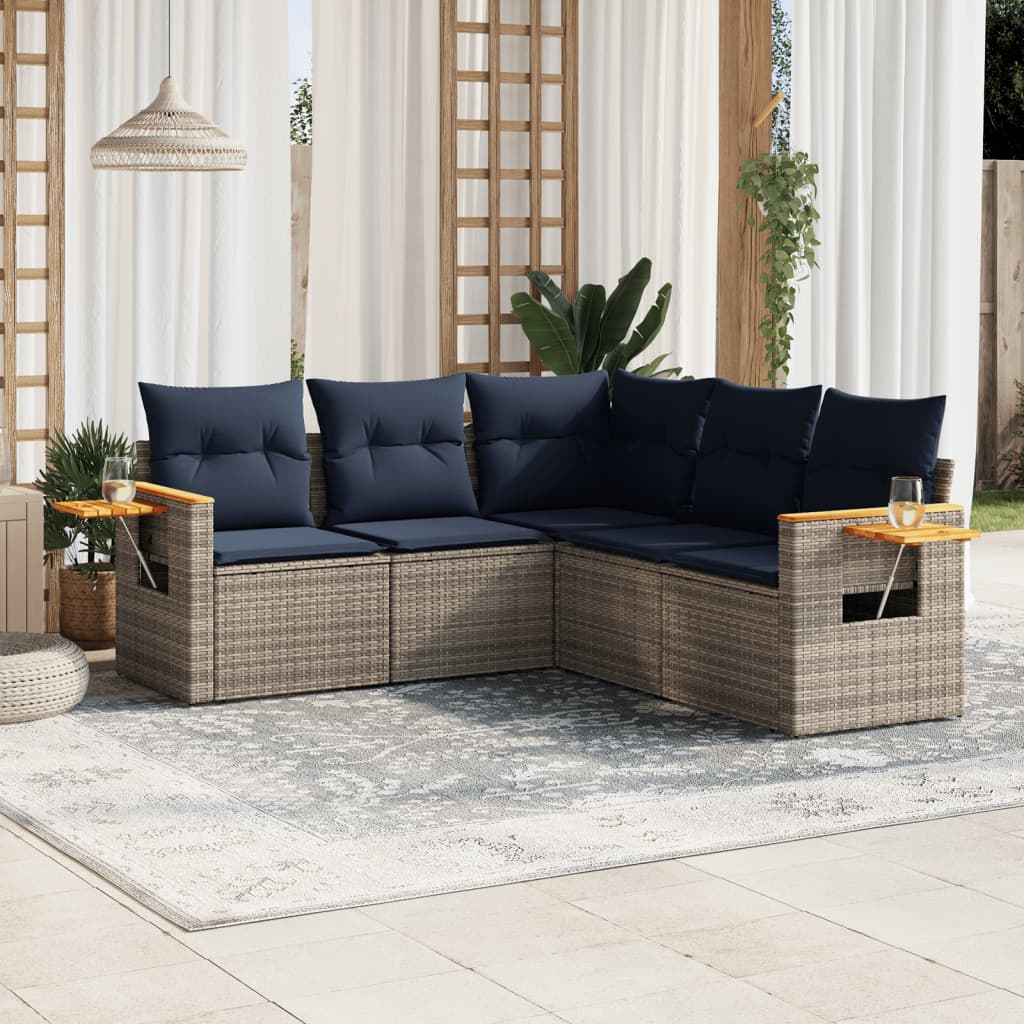 Set Divani da Giardino 5 pz con Cuscini Grigio in Polyrattan
