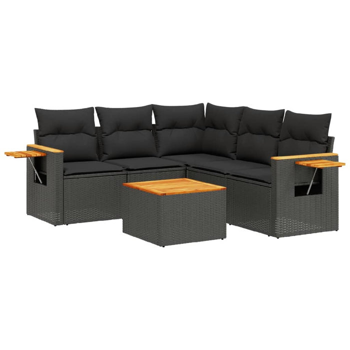 Set Divano da Giardino 6 pz con Cuscini Nero in Polyrattancod mxl 113823