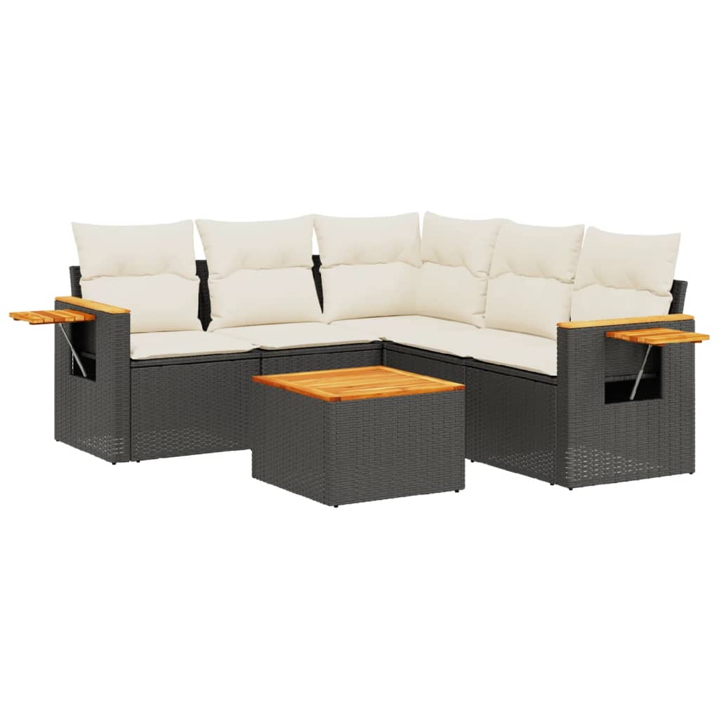 Set Divano da Giardino 6 pz con Cuscini Nero in Polyrattan 3226805
