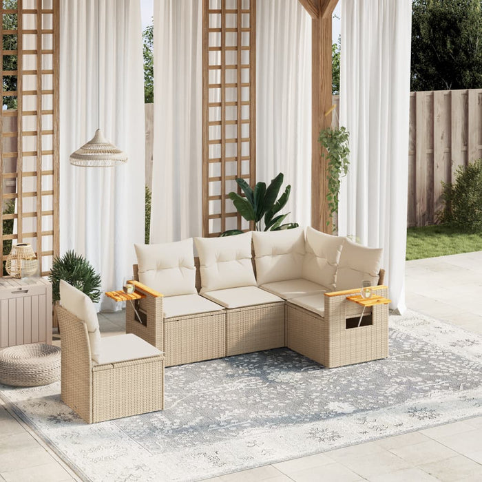 Set Divano da Giardino 5 pz con Cuscini Beige in Polyrattan 3226814
