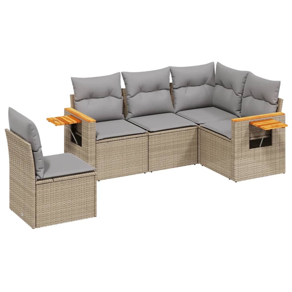 Set Divano da Giardino 5 pz con Cuscini-Sofa da Giardino-Divanetto da esterno Beige in Polyrattan 316681
