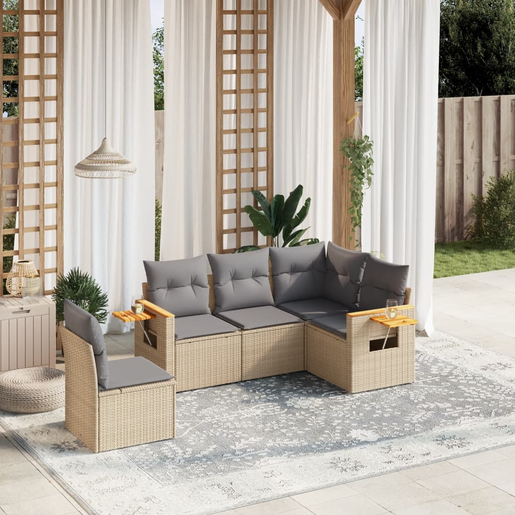 Set Divano da Giardino 5 pz con Cuscini-Sofa da Giardino-Divanetto da esterno Beige in Polyrattan 316681