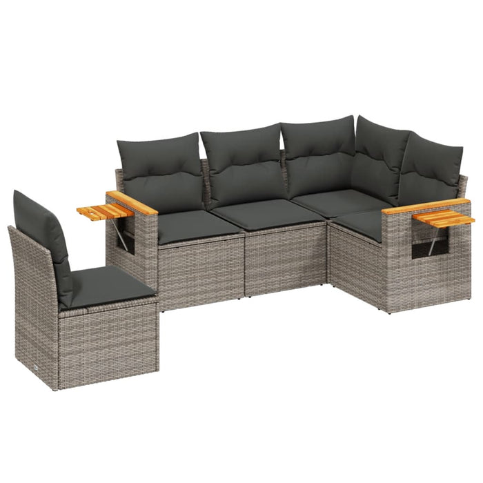 Set Divano da Giardino 5 pz con Cuscini-Sofa da Giardino-Divanetto da esterno Grigio in Polyrattan 660312