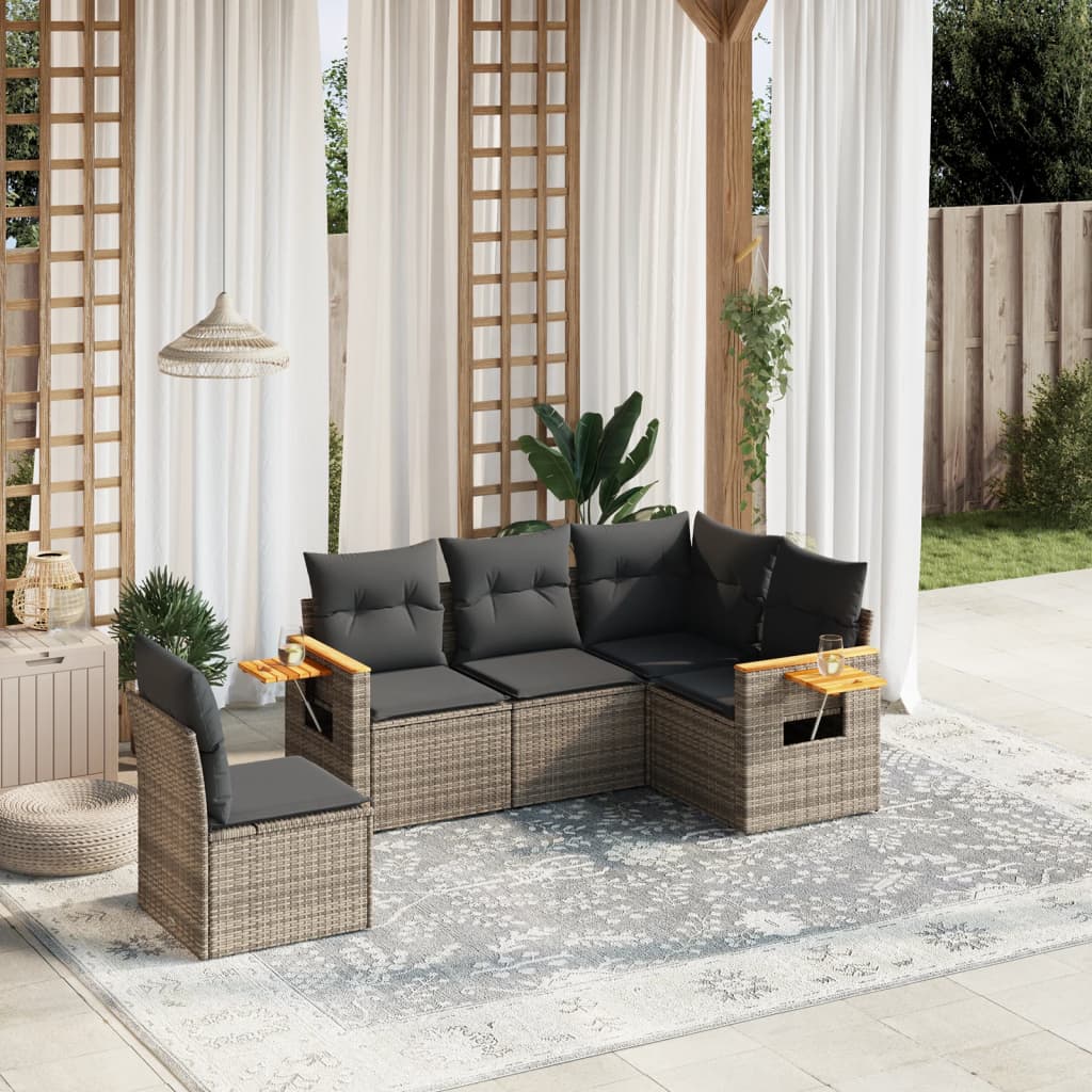 Set Divano da Giardino 5 pz con Cuscini-Sofa da Giardino-Divanetto da esterno Grigio in Polyrattan 660312