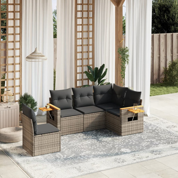 Set Divano da Giardino 5 pz con Cuscini-Sofa da Giardino-Divanetto da esterno Grigio in Polyrattan 660312