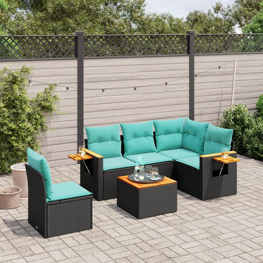 Set Divani da Giardino 6 pz con Cuscini Nero in Polyrattan