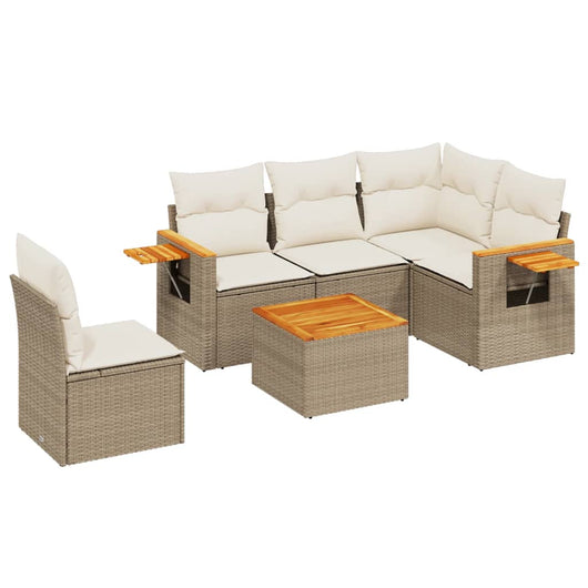 Set Divano da Giardino 6 pz con Cuscini Beige in Polyrattan