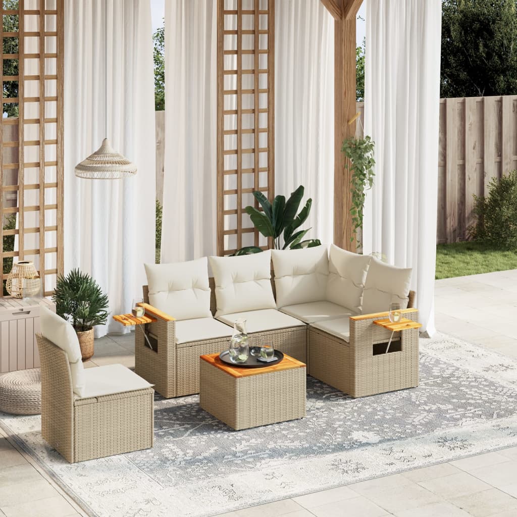 Set Divano da Giardino 6 pz con Cuscini Beige in Polyrattan