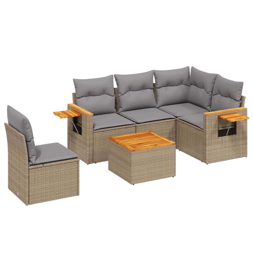 vidaXL Set Divano da Giardino 6 pz con Cuscini Beige in Polyrattan