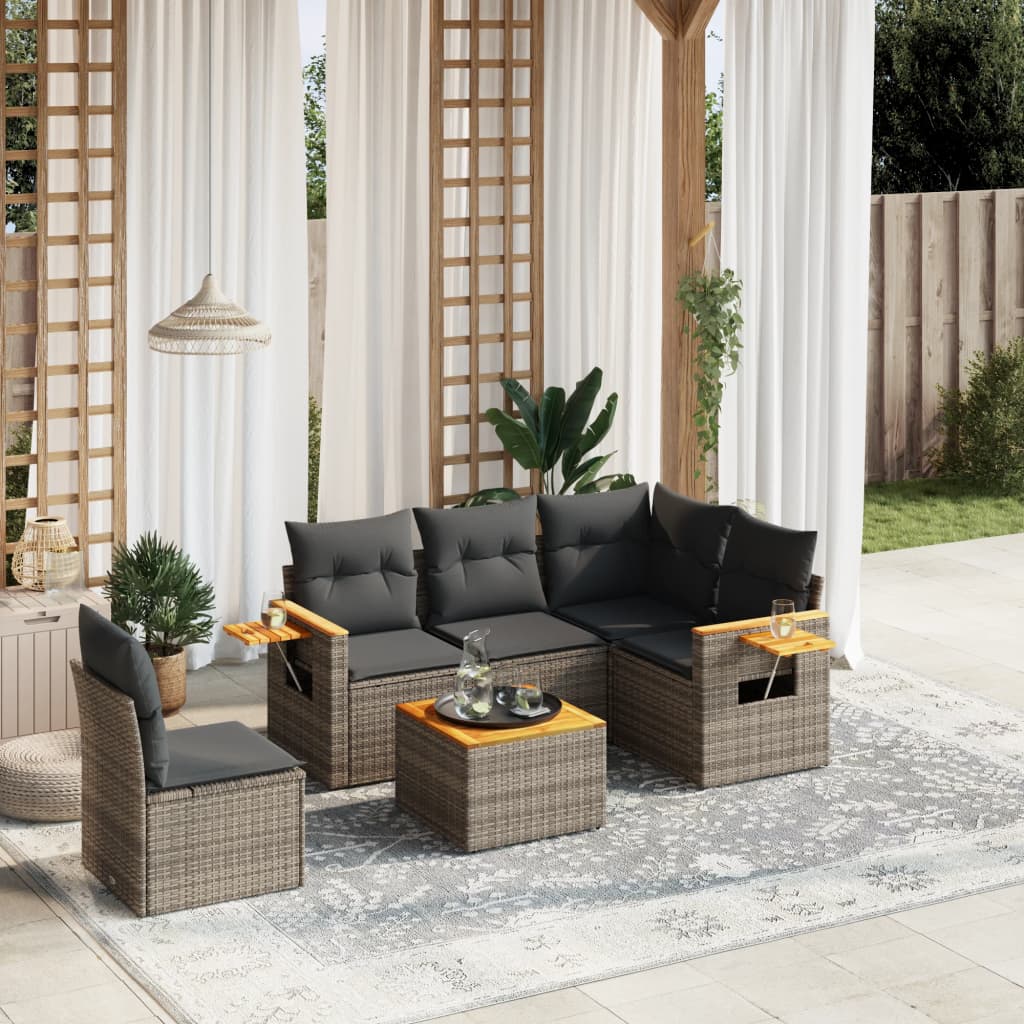 vidaXL Set Divano da Giardino 6 pz con Cuscini Grigio in Polyrattan