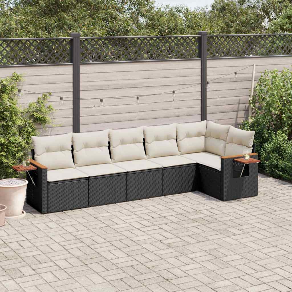 Set Divano da Giardino 6 pz con Cuscini Nero in Polyrattan 3226826