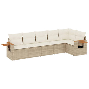 Set Divano da Giardino 6 pz con Cuscini Beige in Polyrattan