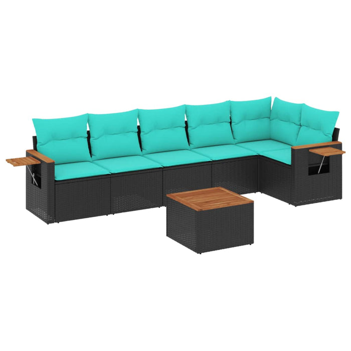 Set Divani da Giardino 7 pz con Cuscini Nero in Polyrattan