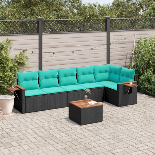 Set Divani da Giardino 7 pz con Cuscini Nero in Polyrattan