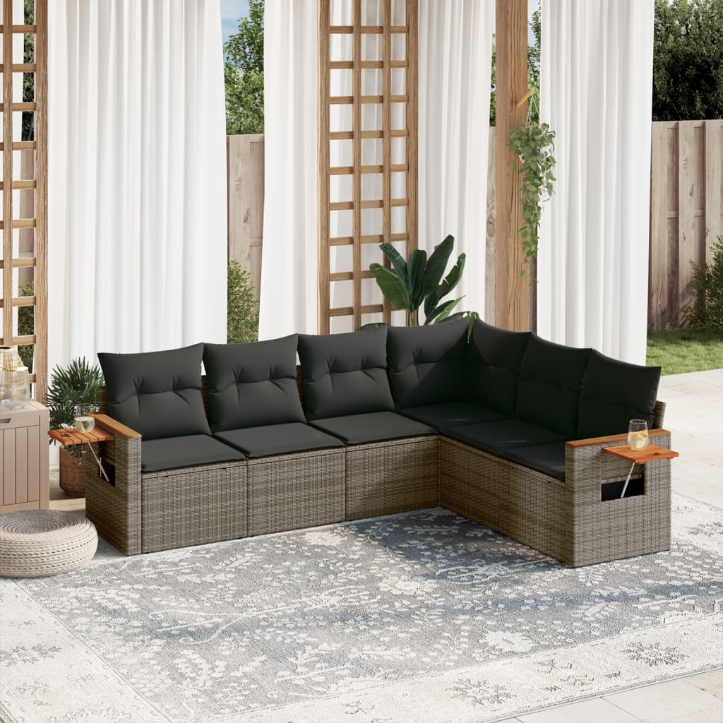 Set Divano da Giardino 6 pz con Cuscini Grigio in Polyrattan 3226844