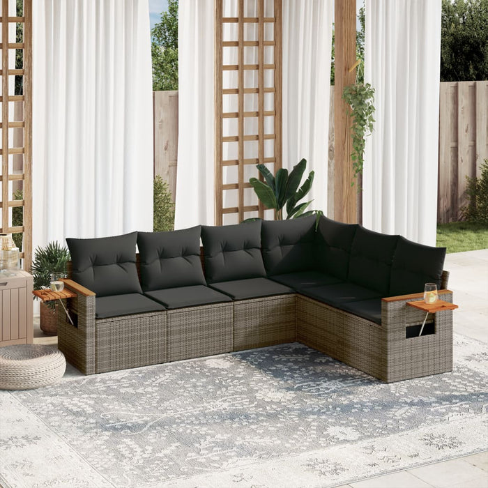Set Divano da Giardino 6 pz con Cuscini Grigio in Polyrattan 3226844