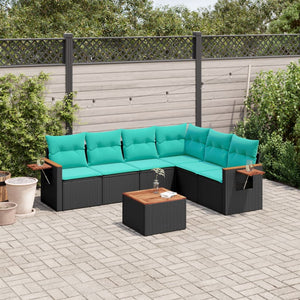 vidaXL Set Divani da Giardino 7 pz con Cuscini Nero in Polyrattan