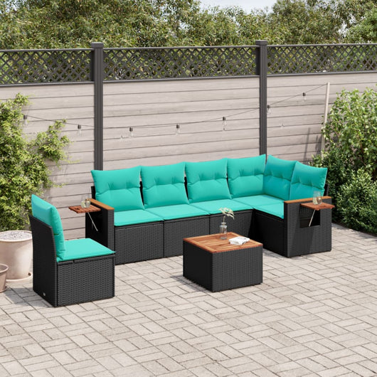 Set Divani da Giardino 7 pz con Cuscini Nero in Polyrattan