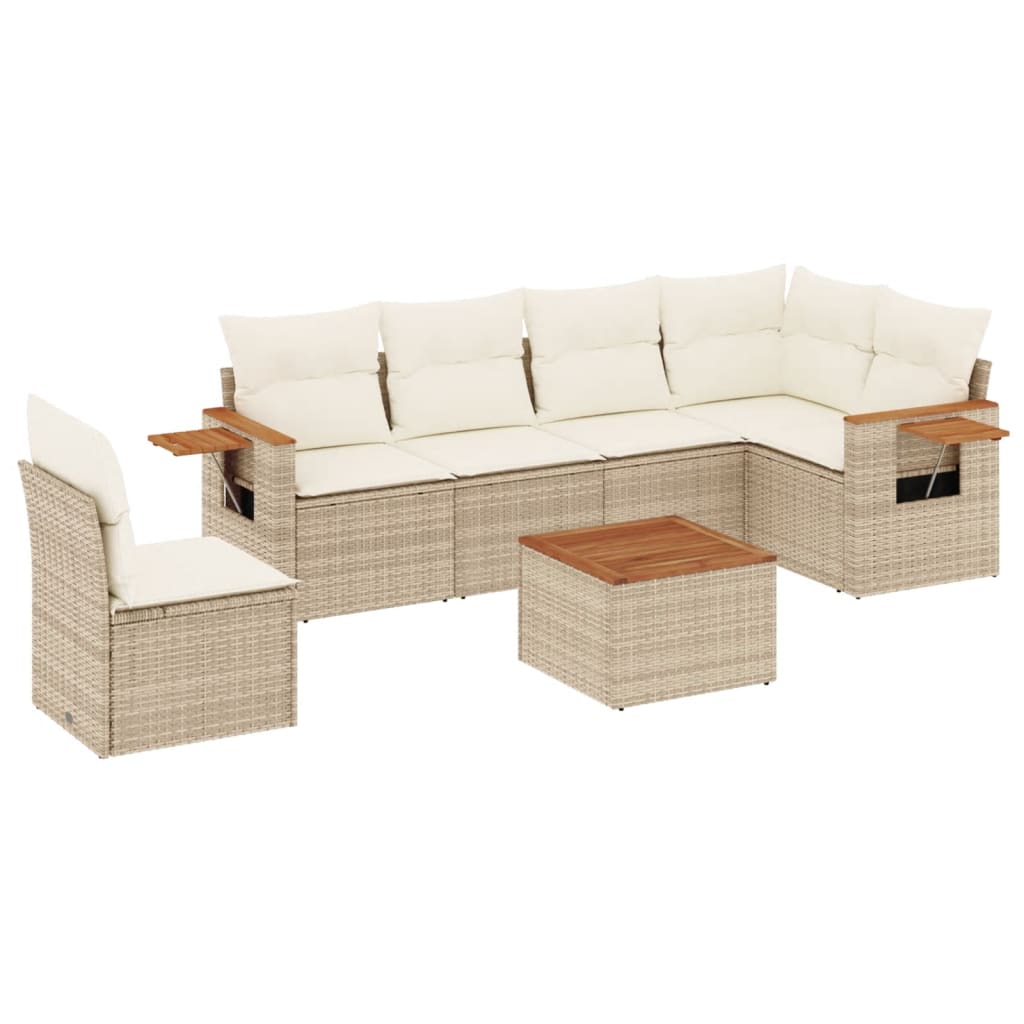 Set Divani da Giardino 7 pz con Cuscini Beige in Polyrattan 3226863