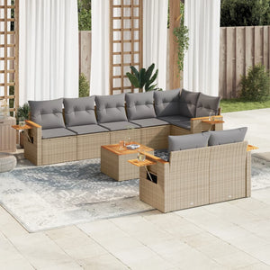Set Divano da Giardino 9 pz con Cuscini Grigio in Polyrattan