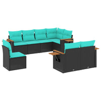 Set Divani da Giardino 8 pz con Cuscini Nero in Polyrattan 3227002