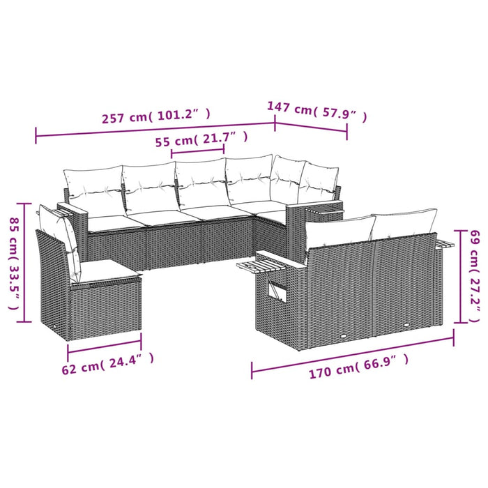 Set Divani da Giardino 8 pz con Cuscini Nero in Polyrattan 3227002
