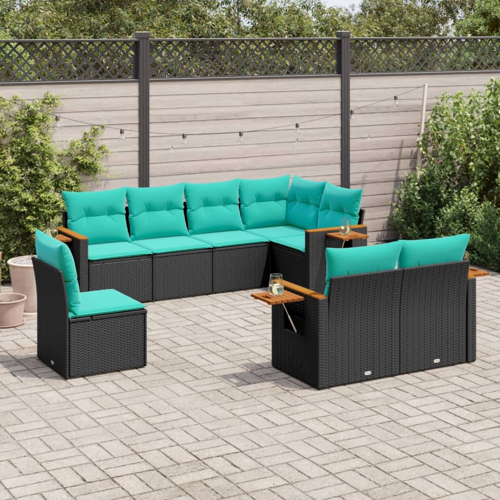 Set Divani da Giardino 8 pz con Cuscini Nero in Polyrattan 3227002