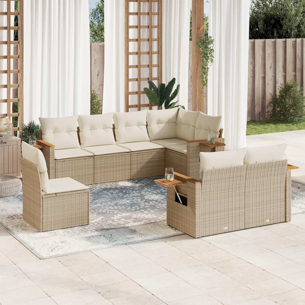 Set Divano da Giardino 8 pz con Cuscini Beige in Polyrattan 3227003