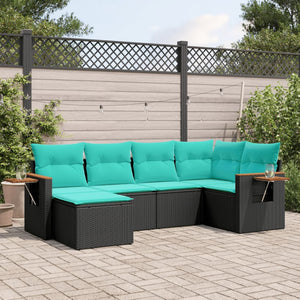 Set Divano da Giardino 6 pz con Cuscini Nero in Polyrattan 3227016