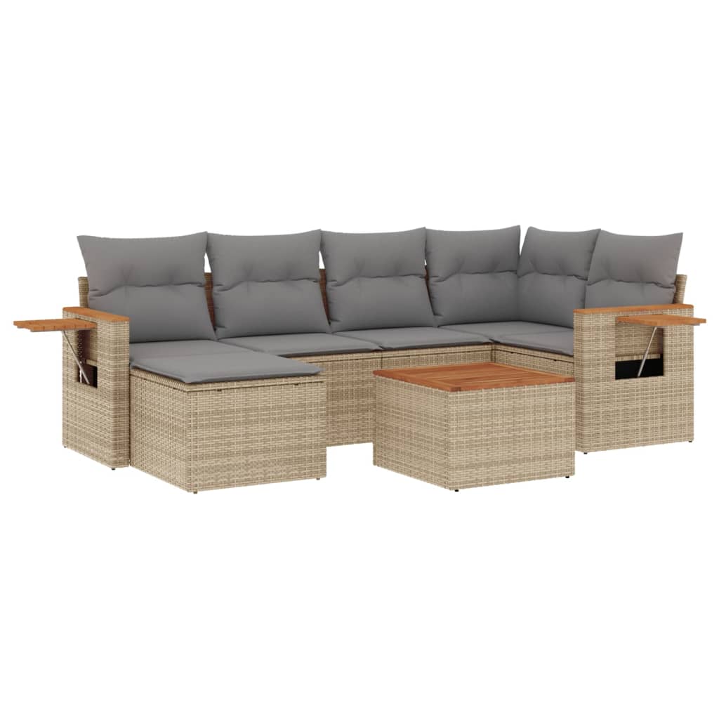 Set Divani da Giardino 7 pz con Cuscini Beige in Polyrattan